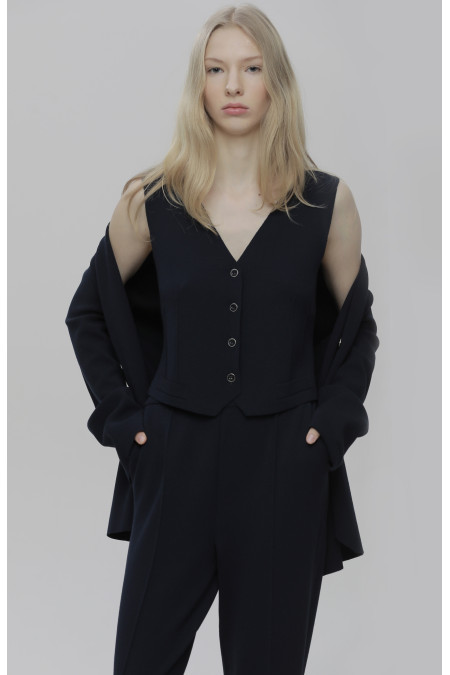 Жилетка на ґудзиках з віскози темно-синя