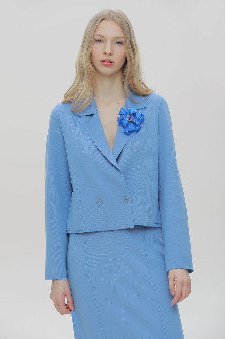 Cropped Blue Viscose Knit Blazer