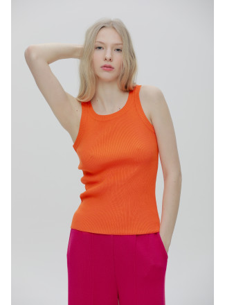 Orange Ribbed Knitted Top
