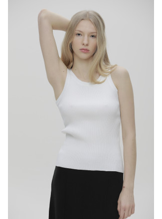 White Ribbed Knitted Top