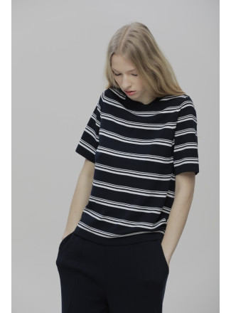 Navy And White Striped Viscose Jumper