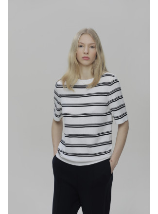 White And Navy Striped Viscose Jumper