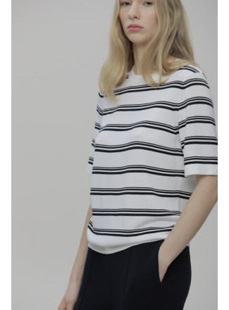 White And Navy Striped Viscose Jumper