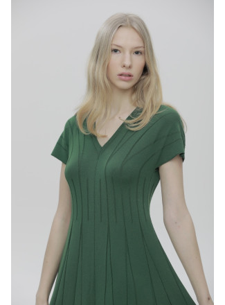 Green A-Line Viscose Midi Dress