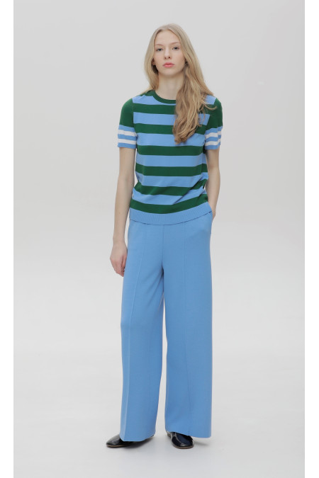 Wide Blue Stitch Seam Viscose Trousers