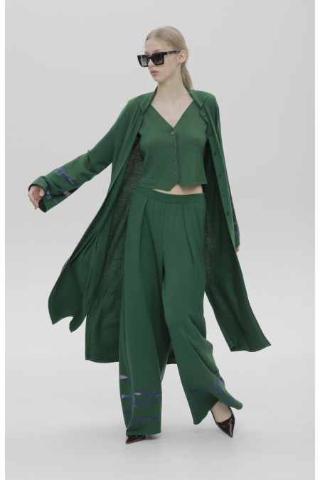 Green Lightweight Cardigan With Decor