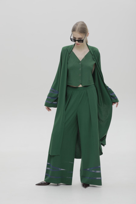 Green Lightweight Cardigan With Decor