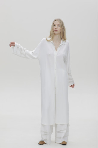 Длинный тонкий кардиган с декором на рукавах белый