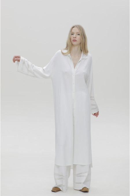 Довгий тонкий кардиган з декором на рукавах білий