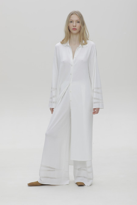 Довгий тонкий кардиган з декором на рукавах білий