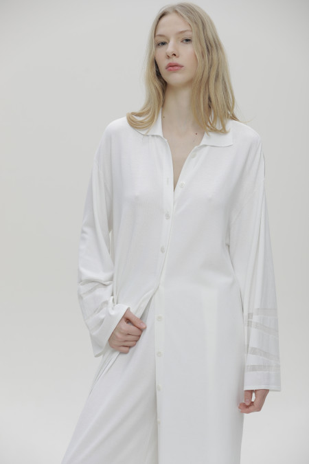 Довгий тонкий кардиган з декором на рукавах білий