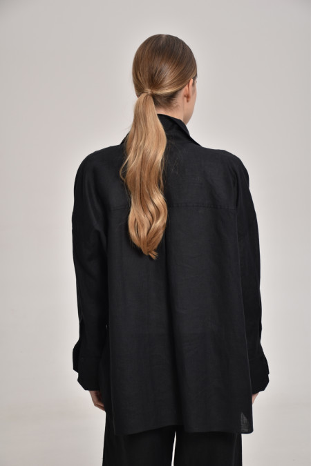 Сорочка oversize з льону чорна