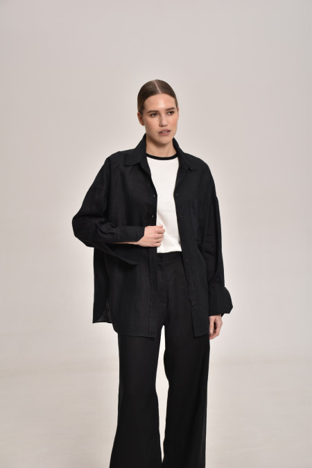Сорочка oversize з льону чорна