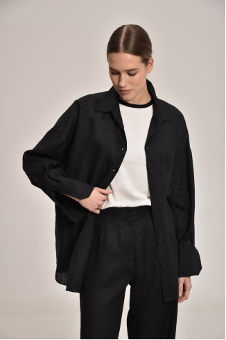 Black Oversized Linen Shirt