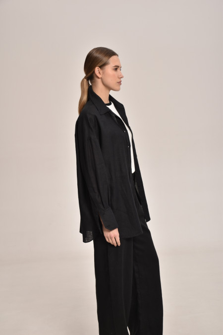 Сорочка oversize з льону чорна