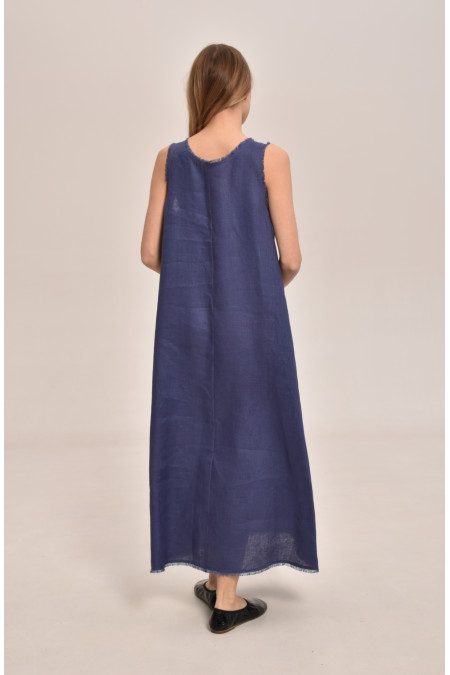 Лляна сукня на широких бретелях синя
