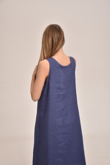 Лляна сукня на широких бретелях синя