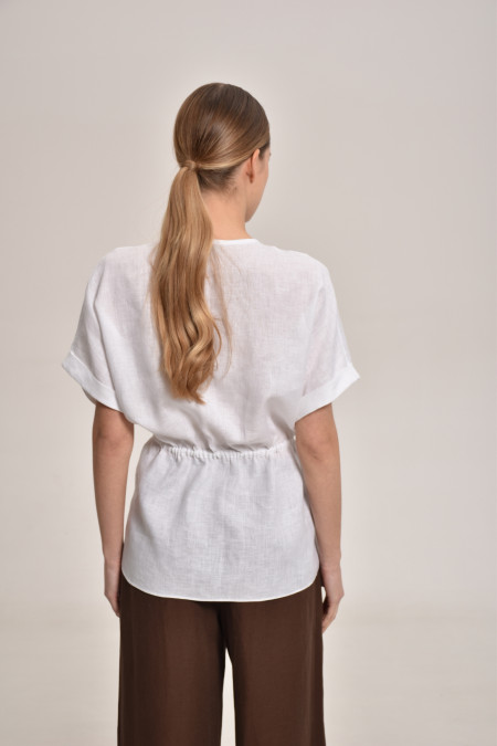 Лляна блуза на зав'язці біла