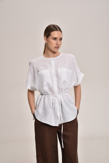 Лляна блуза на зав'язці біла