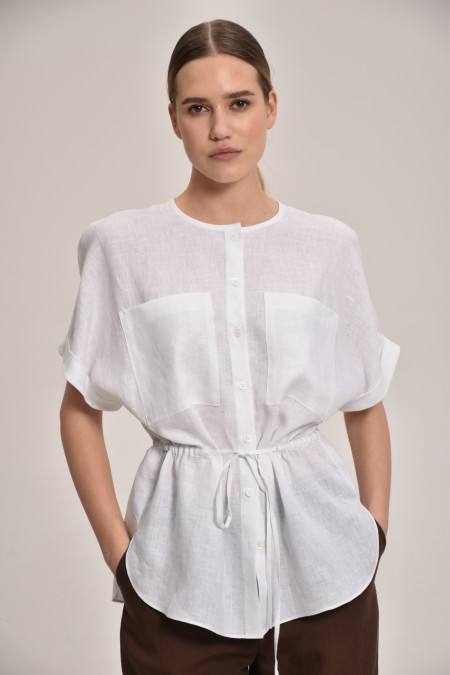 Лляна блуза на зав'язці біла