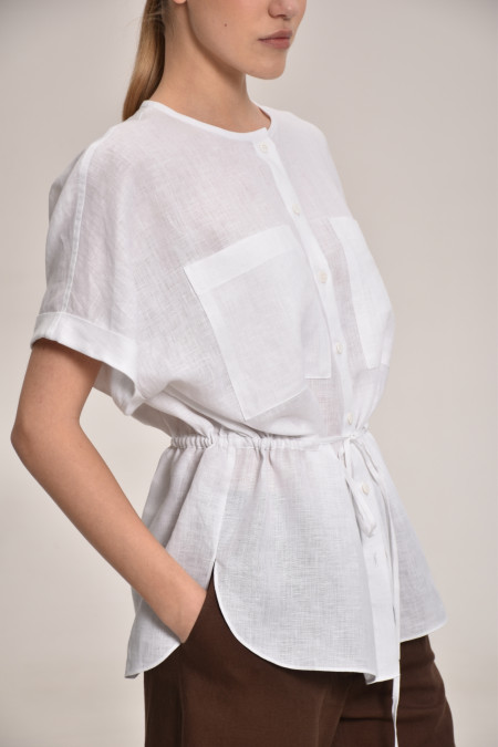 Лляна блуза на зав'язці біла