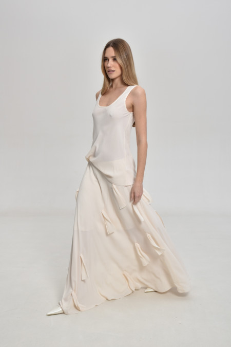 Cпідниця з віскози з аплікаціями молочна