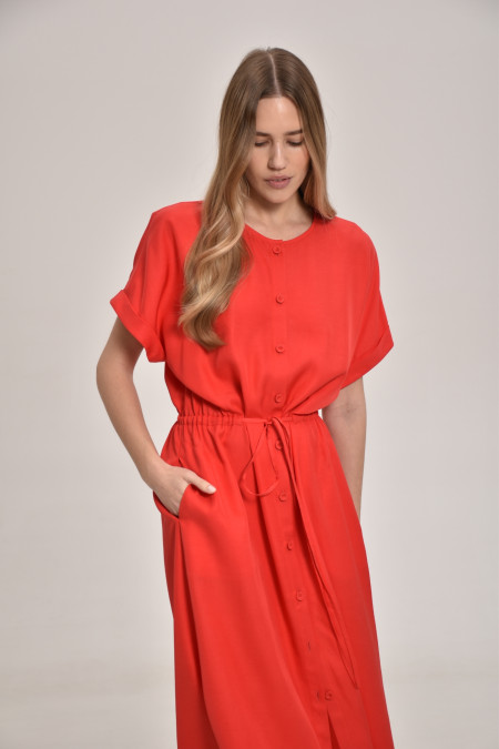 Сукня з віскози на зав'язці коралова Сукня з віскози на зав'язці коралова