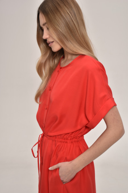 Сукня з віскози на зав'язці коралова Сукня з віскози на зав'язці коралова