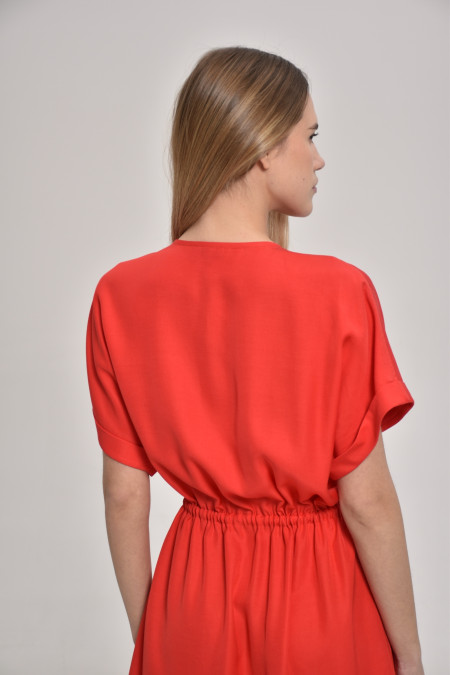 Сукня з віскози на зав'язці коралова Сукня з віскози на зав'язці коралова