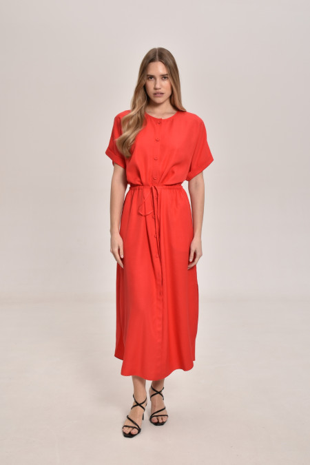 Сукня з віскози на зав'язці коралова Сукня з віскози на зав'язці коралова