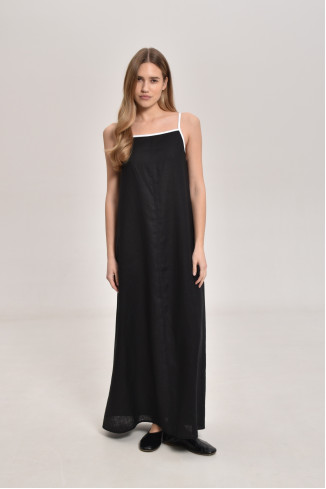 Black Linen Dress Contrasting Straps