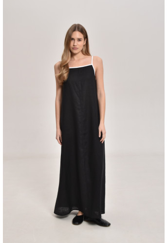 Black Linen Dress Contrasting Straps