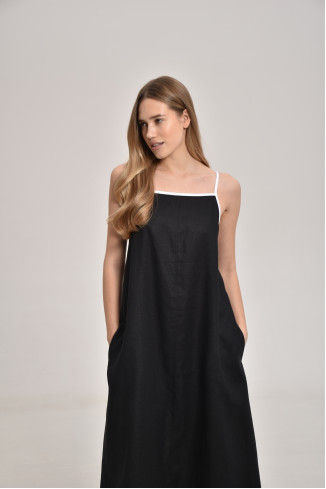 Black Linen Dress Contrasting Straps