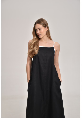 Black Linen Dress Contrasting Straps