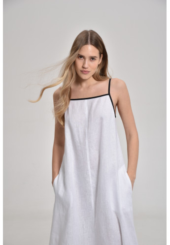 White Linen Dress Contrasting Straps