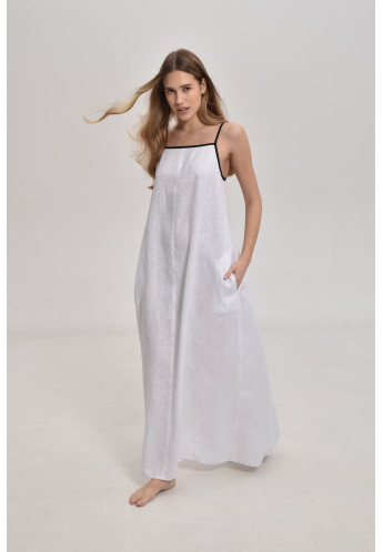 White Linen Dress Contrasting Straps