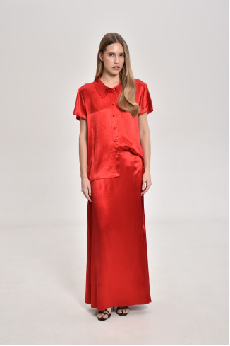 Довга спідниця на затин з віскози червона