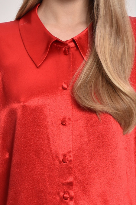Red Viscose Button-Down Blouse