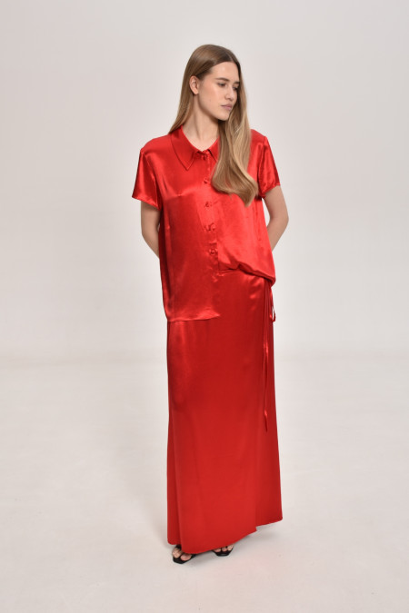 Long Red Viscose Wrap Skirt