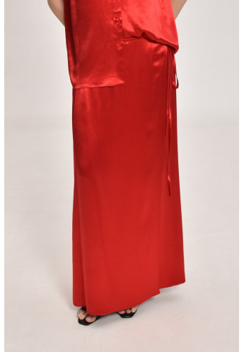 Long Red Viscose Wrap Skirt