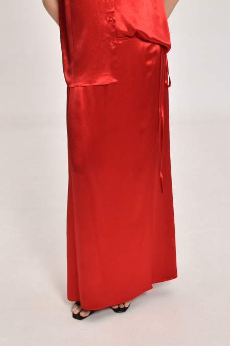 Long Red Viscose Wrap Skirt