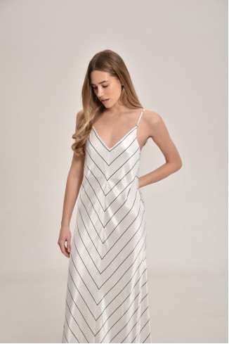 Long White Viscose Striped Dress