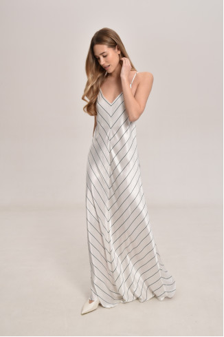Long White Viscose Striped Dress