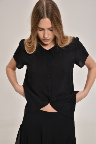 Black Viscose Button-Down Blouse