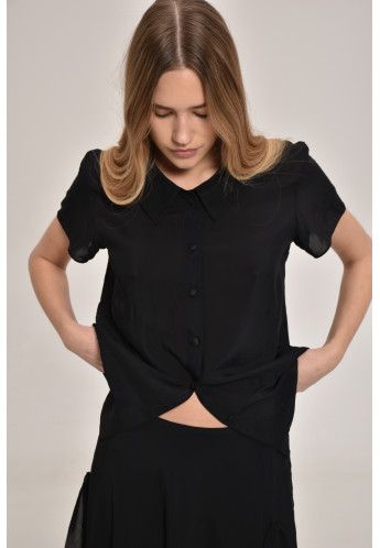Black Viscose Button-Down Blouse