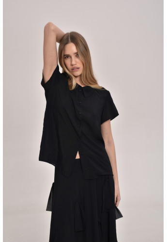 Black Viscose Button-Down Blouse