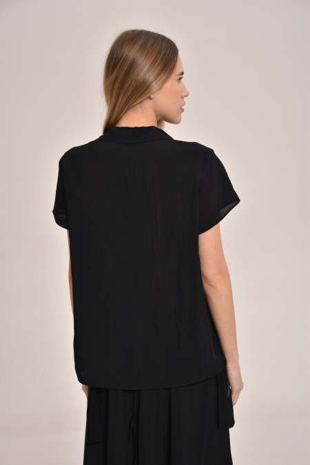Black Viscose Button-Down Blouse