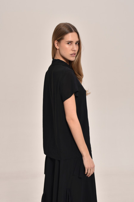 Black Viscose Button-Down Blouse