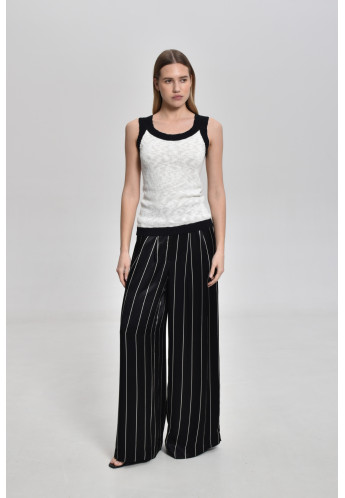 Wide Black Viscose Striped Trousers