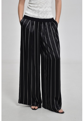 Wide Black Viscose Striped Trousers